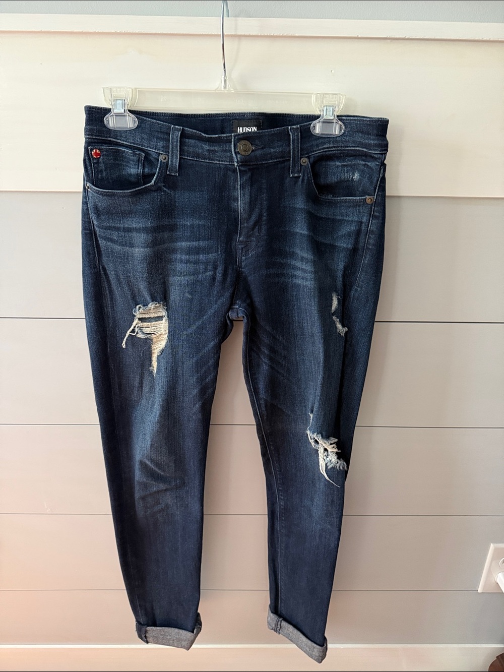 Hudson Jeans Dark Blue Boyfriend Distressed Denim size 28